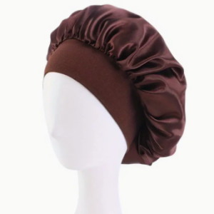Satin Sleep Cap for Women - Wide Elastic Band, Gentle on Hair, Perfect for Nighttime Wear (COFFEE)
